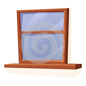 Wooden window in cartoon style isolated on white background. Textured closed architecture detail, modern decoration.