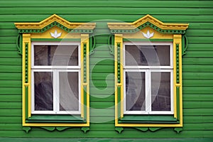 window with carved platbands