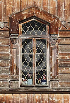 wooden window - detail of Orthodox Holy Trinity Cathedral in Karakol