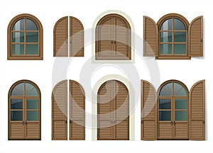 Wooden window and doors with shutters photo