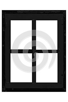 Wooden window frame painted black vintage isolated on a white background