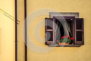 The wooden window of a house in the city of Nemi in the vicinity of Rome. Italy.