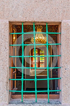 A wooden window with iron guard in Haci Bektas, Nevsehir, Turkey