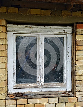 Wooden window on old brick house in Vojvodina Serbia