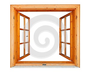Wooden window open with marble ledge