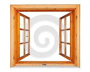 Wooden window open with marble ledge