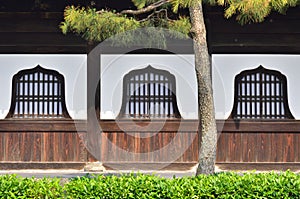 Wooden window panes of Zen temple, Kyoto Japan.