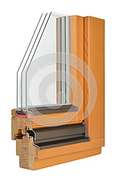 Wooden window profile with tripple glazing