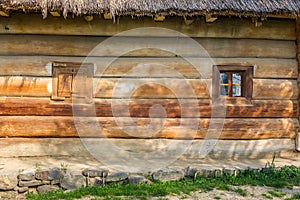 Wooden windows on a blockhouse