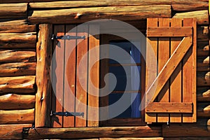 Wooden windows on Town Hall at Civic Center square (Centro Civico). Bariloche, Argentina