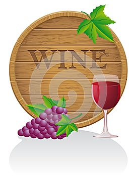 Wooden wine barrel and glass vector illustration E