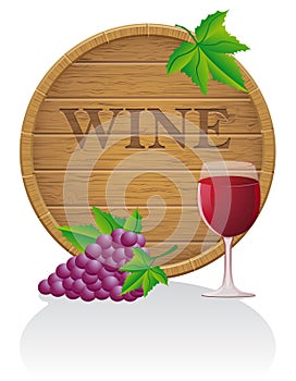 Wooden wine barrel and glass vector illustration E photo