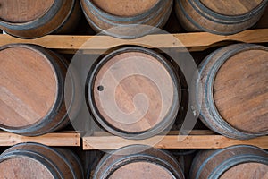 Wooden Wine Barrel in Wine-Vault