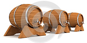 Wooden wine barrels with valve taps