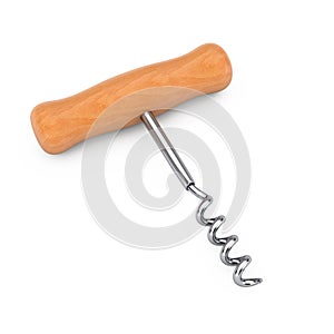 Wooden Wine Corkscrew. 3d Rendering