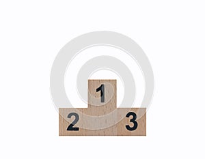 Wooden winner podium with black number isolated on white background with clipping path.