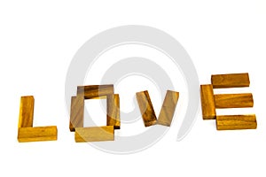 Wooden words `LOVE` made from natural material letters