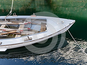 Wooden Workboat - Reflected Blue, White and Green