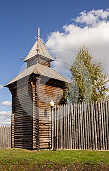 Wooden Yalutorovsk fort tower and stokade
