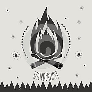 Woodfire symbol to wanderlust camping and explore