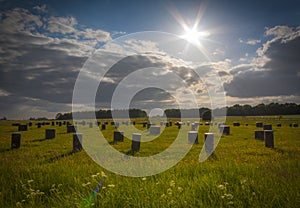 Woodhenge in Wiltshire under a blue sky