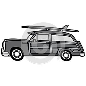 Woodie Surf Wagon Illustration