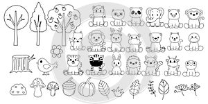 Woodland Animals Bundle,wild animals, Coloring Forest , Big collection of decorative for kids, baby characters, card,hand drawn