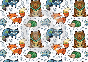 Woodland annimals seamless pattern