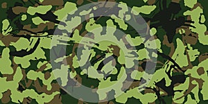 Woodland grunge camouflage, seamless pattern. Military urban camo texture. Army or hunting green and brown colors.