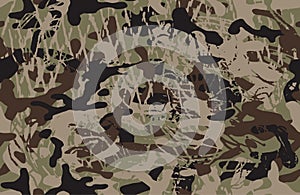 Woodland grunge camouflage, seamless pattern. Military urban camo texture  Army or hunting green and brown colors.