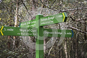 Woodland Trail Signs in Scottish Forest.