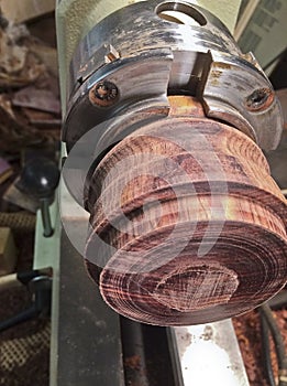 On the Woodlathe--Cocobolo Lid Being Crafted