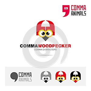 Woodpecker animal concept icon set and modern brand identity logo template and app symbol based on comma sign