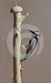 woodpecker figurine wooden toy close-up