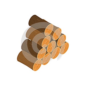 Woodpile isolated. Wooden log on white background