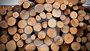Woodpile in lumberyard, a staple of the construction industry generated by AI