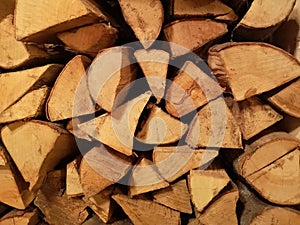 Woodpile warm background wall of firewood photo