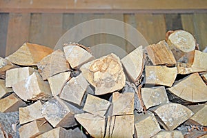 Woodpile in woodshed