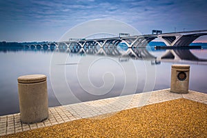 The Woodrow Wilson Bridge, seen from the Potomac River waterfront in Alexandria, Virginia.