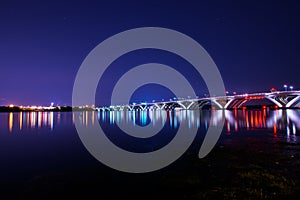 Woodrow Wilson Memorial Bridge at Night With Reflection off The