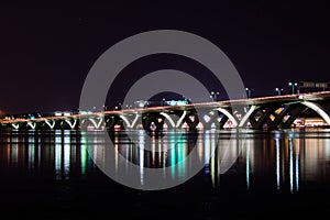 Woodrow Wilson Memorial Bridge at Night With Reflection off The