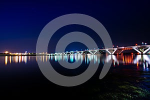 Woodrow Wilson Memorial Bridge at Night With Reflection off The