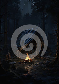 The Woods Fire Promotional Gate: A Grey Background Taverns Night