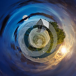 Woodshed on little planet spherical panorama