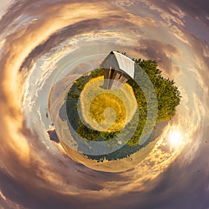 Woodshed on little planet spherical panorama