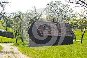 Woodshed with slate roof