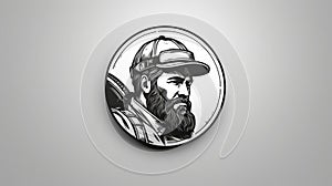 Woodsman Logo Badge Design With Realistic Portrait Drawings