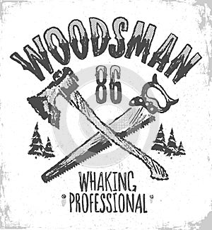Woodsman T-shirt print, vintage hipster shirt design