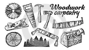 Woodwork Carpentry Collection Equipment Set Vector