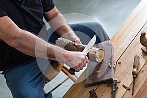 Woodwork project making three rustic wooden tea light candle holders